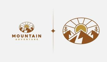 Mountain Hill Top Sun Rays monoline. Universal creative premium symbol. Vector sign icon logo template. Vector illustration