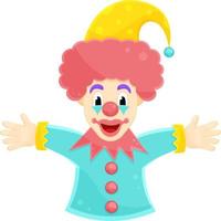 bright vector illustration funny clown, circus performer, friendly character, april fools day