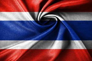 Dark Thailand flag waving on wind, and with highly detailed fabric texture. Realistic rendering quality design photo