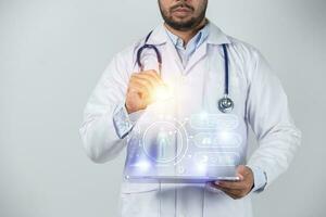 Doctor using digital medical futuristic interface 3D rendering photo