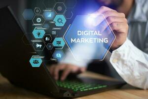 Digital marketing technology concept. Internet. Online. Search Engine Optimisation. SEO. SMM. Video Advertising. photo