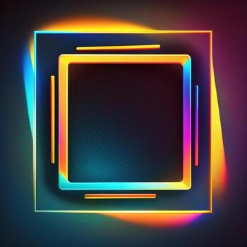 Abstract illuminated square framed neon background, created with generative AI photo