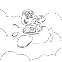 Creative vector childish Illustration of a cute animal on a helicopter. Childish design for kids activity colouring book or page.