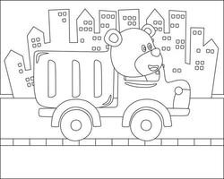 Vector illustration of contruction vehicle with cute litle animal driver. Cartoon isolated vector illustration, Creative vector Childish design for kids activity colouring book or page.