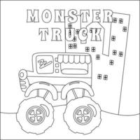 Vector illustration of monster truck with cartoon style. Cartoon isolated vector illustration, Creative vector Childish design for kids activity colouring book or page.