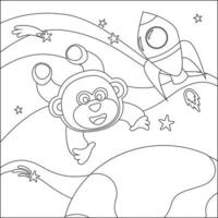 Space animal or astronaut in a space suit with cartoon style. Creative vector Childish design for kids activity colouring book or page.