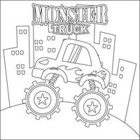 Vector illustration of monster truck with cartoon style. Childish design for kids activity colouring book or page.