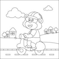 Cute little animal Riding scooter, funny animal cartoon,vector illustration. Childish design for kids activity colouring book or page. vector