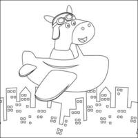 Creative vector childish Illustration of a cute animal on a helicopter. Childish design for kids activity colouring book or page.