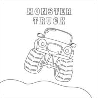 Vector illustration of monster truck with cartoon style. Cartoon isolated vector illustration, Creative vector Childish design for kids activity colouring book or page.