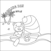 Cute animal sailor on the boat with cartoon style. Creative vector Childish design for kids activity colouring book or page.