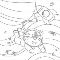 Space animal or astronaut in a space suit with cartoon style. Creative vector Childish design for kids activity colouring book or page.