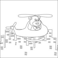 Creative vector childish Illustration of a cute animal on a helicopter. Childish design for kids activity colouring book or page.