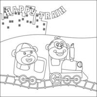 vector ilustración de animales dibujos animados en tren, creativo vector infantil diseño para niños actividad colorante libro o página.