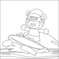 vector ilustración de surf hora con linda pequeño animal a verano. infantil diseño para niños actividad colorante libro o página.