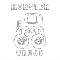 Vector illustration of monster truck with cartoon style. Cartoon isolated vector illustration, Creative vector Childish design for kids activity colouring book or page.