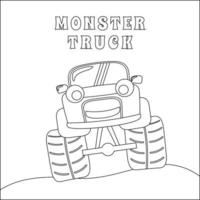 Vector illustration of monster truck with cartoon style. Cartoon isolated vector illustration, Creative vector Childish design for kids activity colouring book or page.