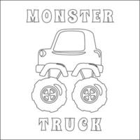 Vector illustration of monster truck with cartoon style. Cartoon isolated vector illustration, Creative vector Childish design for kids activity colouring book or page.