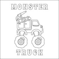 Vector illustration of monster truck with cartoon style. Cartoon isolated vector illustration, Creative vector Childish design for kids activity colouring book or page.