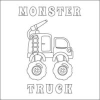 Vector illustration of monster truck with cartoon style. Cartoon isolated vector illustration, Creative vector Childish design for kids activity colouring book or page.