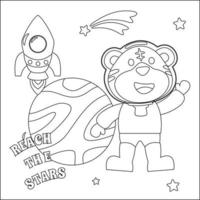 espacio oso o astronauta en un espacio traje con dibujos animados estilo. creativo vector infantil diseño para niños actividad colorante libro o página.