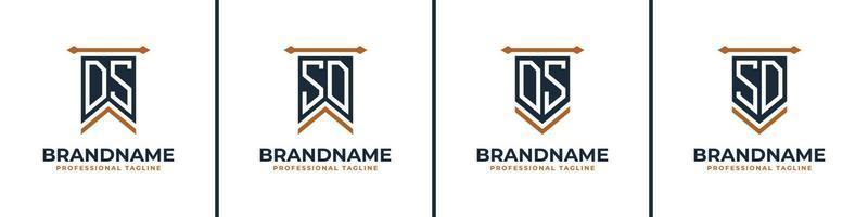 Letter DS and SD Pennant Flag Logo Set, Represent Victory. Suitable for any business with DS or SD initials. vector