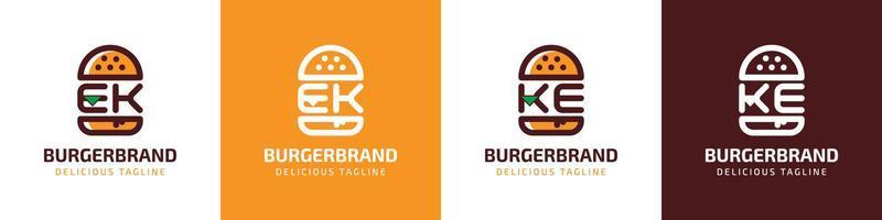 letra ek y ke hamburguesa logo, adecuado para ninguna negocio relacionado a hamburguesa con ek o ke iniciales. vector