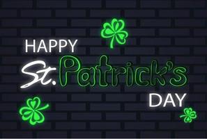 Neon Happy St. Patrick's day text on a brick wall background vector
