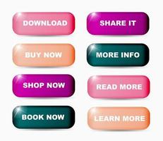 Set of volumetric colorful buttons for websites and applications in trendy colors vector