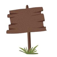 Hand drawn empty wood sign board in green grass on white background vector