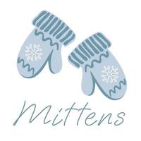 Pair of knitted mittens. Cute hand drawn elements for winter design vector