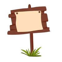 Hand drawn wooden sign with paper scroll. Place for your text vector