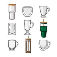 coffee glass set cartoon vector illustration