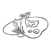 cartoon contour duck swims in the pond line vector