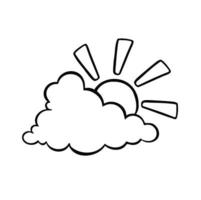 cartoon outline sun behind cloud vector