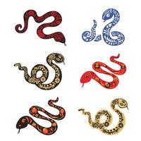 Set of snake, viper with ethnic painting, vector illustration