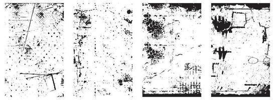 Set of Grunge Distress Vector Textures - Black and White Backgrounds with Splatter, Scratch and Stain Effects. EPS 10.