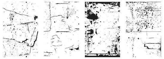 Set of Grunge Distress Vector Textures - Black and White Backgrounds with Splatter, Scratch and Stain Effects. EPS 10.