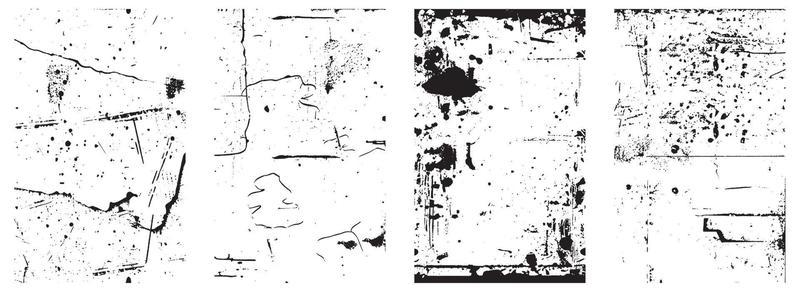 Set of Grunge Distress Vector Textures - Black and White Backgrounds with Splatter, Scratch and Stain Effects. EPS 10.