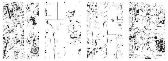 Set of Grunge Distress Vector Textures - Black and White Backgrounds with Splatter, Scratch and Stain Effects. EPS 10.