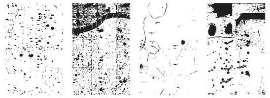 Set of Grunge Distress Vector Textures. Black and White Backgrounds with Splatter, Scratch and Stain Effects. EPS 10.