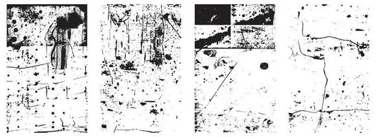 Set of Grunge Distress Vector Textures. Black and White Backgrounds with Splatter, Scratch and Stain Effects. EPS 10.