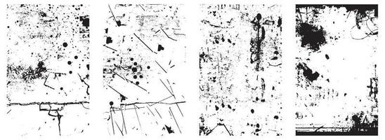 Set of Grunge Distress Vector Textures - Black and White Backgrounds with Splatter, Scratch and Stain Effects. EPS 10.