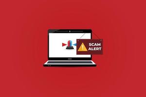 Vector scam alert red message on browser window illustration