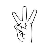 Tres número mano gesto línea icono vector ilustración