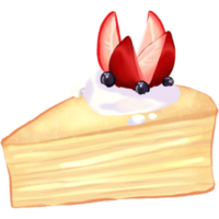 Crepe cake with strawberry topping hand drawn png