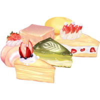 conjunto do morango e matcha bolos mão desenhado png