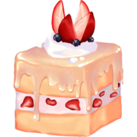 Cake with strawberry and cream topping hand drawn png