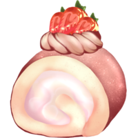 Chocolate cake roll with strawberry topping hand drawn png
