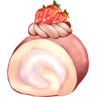 cioccolato torta rotolo con fragola guarnizione mano disegnato png